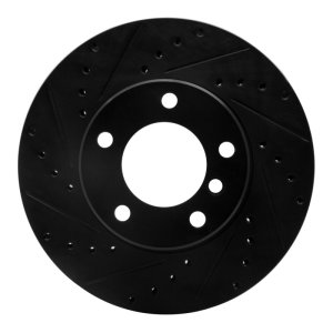 BMW 528i Brake Rotor (1) - Front Left - R1 Concepts - Drilled & Slotted - Black - `96-`03